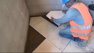 An innovative way to install floor ceramics without using a ruler  saving time and effort [upl. by Lipinski447]