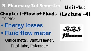 Energy Losses Fluid Flow Meter Unit1st Pharmaceutical Engineering B Pharmacy 3rd Sem [upl. by Nihs5]