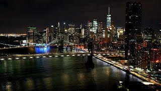 New York Skyline at Night Screensaver HD NYC Skyline Long Island Aerial Landscapes Live [upl. by Alvinia236]