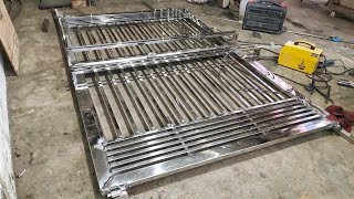 Make Stainless Steel Modern Main Gate With Red ACP Sheet work  gate installation process [upl. by Resarf]