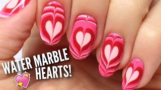 Water Marble Heart Nails  Nail Hack [upl. by Jeffers]