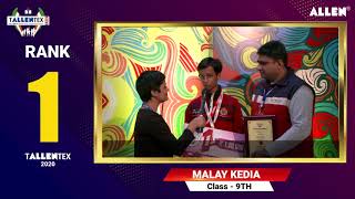 Know how TALLENTEX helped Malay Kedia achieve academic success  Rank1 [upl. by Munniks297]