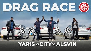 Kon Ha Sab Sy Tez  Drag Race  City VS Alsvin VS Yaris  PakWheels [upl. by Eleik]