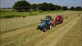 Bale Baron With Massey 1389 Baler  Raking With Valtra  Drone [upl. by Pish428]