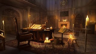 Rain with Thunderstorm and Crackling Fireplace Sounds  Arcane Study Ambience [upl. by Htomit645]