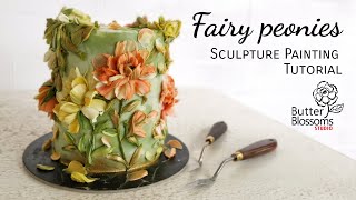 Palette knife quotFairy peoniesquot Buttercream flowers painting on cake Tutorial  Butter amp Blossoms [upl. by Aicnerolf848]