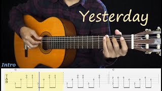 YESTERDAY  THE BEATLES  Fingerstyle Guitar Tutorial TAB  Chords  Lyrics [upl. by Nhojleahcim]