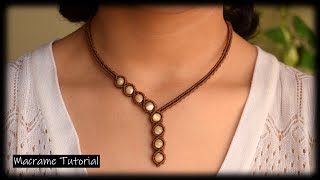 Macrame Tutorial  DIY Macrame Necklace with stone  Easy Macrame Tutorial [upl. by Mallissa]