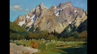 Painting Mountains with Oil Stepbystep demo [upl. by Gothard]