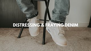 Distressed amp Frayed Hem Jeans Tutorial  DIY  Clothing Hack [upl. by Ttam]