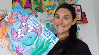 How to Draw Rainbow Fish Art lesson for Kids [upl. by Etezzil76]