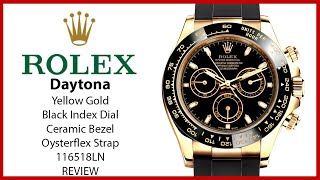 ▶ Rolex Daytona Yellow Gold Black Dial Oysterflex Rubber Bracelet 116518LN  REVIEW [upl. by Helprin21]