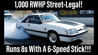 1000 RWHP StreetLegal Twin Turbo 8Second 6Speed Foxbody Mustang GT [upl. by Dirgni]