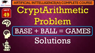 L49 CryptArithmetic Problem  BASE  BALL  GAMES Problem Solution  Artificial Intelligence [upl. by Arnoldo]