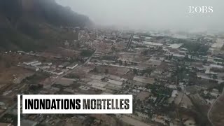 Inondations en Espagne  un hélicoptère survole des zones dévastées [upl. by Aneek232]