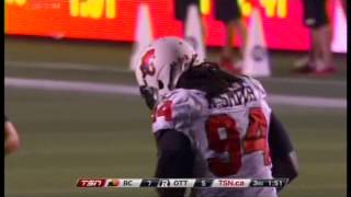 Khreem Smith 94 DE BC Lions 5Sept2014 [upl. by Collete]