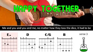 Easy play along series  HAPPY TOGETHER  Acoustic guitar lesson chords amp lyrics  The Turtles [upl. by Aviv]