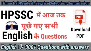 HPSSC में आज तक आए सभी English के Questions  Himachal Clerk JOA IT Subinspector  Download PDF [upl. by Roee430]