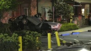 Miraculous Escape Corvette Crashes into Santa Ana Apartment Building [upl. by Judy851]