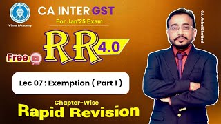 🚀07 GST IDT Revision  Exemption Part 1  CA amp CMA Inter IDT  CA Vishal Bhattad  Jan25 [upl. by Atis810]