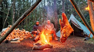 Teepee Wild Camp With Hung Roast Lamb Leg [upl. by Teresa]