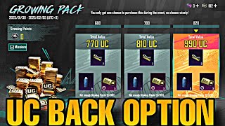 GROWING PACK EVENT PUBG MOBILE  UC BACK OPTION GROWING PACK EVENT [upl. by Anitsirhk]