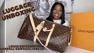 LOUIS VUITTON UNBOXING Keepall Bandouliere 55 Monogram  Louis Vuitton Luggage [upl. by Israeli]