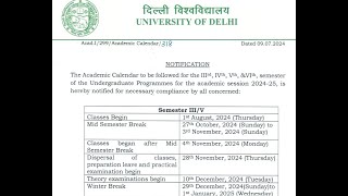 Academic calendar for monsoon session 3rd and 5th semester Delhi university regular colleges DU [upl. by Henri]