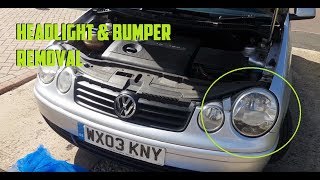 How to Change Mk4 Polo headlight Unit amp Bumper Removal [upl. by Haddad]