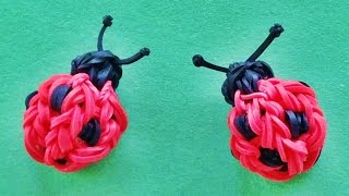 Rainbow Loom 3D Ladybug Charm How to make with loom bands Monster Tail or loom [upl. by Triley886]