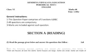 PT1 Paper  Class6 ENGLISH For Kendriya Vidyalaya Students KVS Periodic Test Exam Question Paper [upl. by Bohun776]