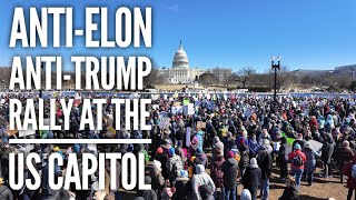 AntiElon  AntiTrump Protest on Presidents Day in Washington DC [upl. by Wennerholn808]