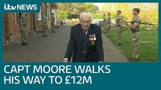 The moment Captain Tom Moore completes 100th lap as NHS fundraiser passes £12m  ITV News [upl. by Blaine]