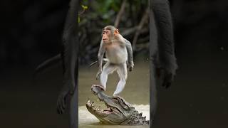 monkey surfing on crocodile  Daring stunt  Fearless  Swamp water crocodile Mysterious Land [upl. by Sirc]