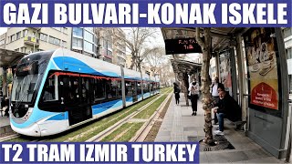 IZMIR  Izmir Metro T2 Tram  Gazi Bulvarı to Konak İskele Tramvay Durağı  Izmir Public Transport [upl. by Nyla698]