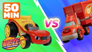 Big Rig Blaze vs Race Car Blaze 🏎️  50 Minute Toy Play  Blaze and the Monster Machines Toys [upl. by Lishe487]