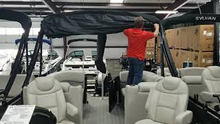 How to put up and stow a standard Sylvan Pontoon Bimini [upl. by Browne31]