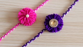 How To Make Rakhi At Home  DIY  Woolen Rakhi  Rakhi Making Ideas At Home [upl. by Eimarej]