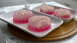 Dragon Fruit And Lychee Agaragar Mooncake Without CornflourLow sugar [upl. by Ennairam165]