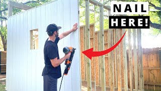 How to Install Shed Siding T111 and LP SmartSide Panel Installation [upl. by Asseral]