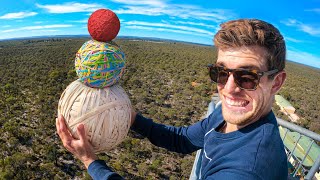 WORLD RECORD BOUNCE Stacked Ball Drop Experiment from 45m Tower [upl. by Alana]