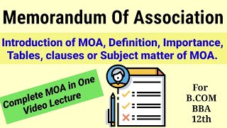 Memorandum of Association MOA Meaning definition Importance Clauses and subject matter of MOA [upl. by Tillion]