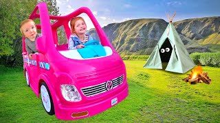 BACKYARD CAMPING Adley and Baby Niko ride the Barbie Dream Camper on the ULTIMATE Adventure [upl. by Alabaster190]