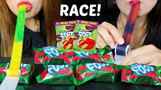 GUMMY RACE FRUIT BY THE FOOT MUKBANG CHALLENGE  KimampLiz Too [upl. by Scurlock]