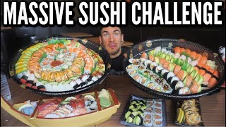 MONSTER SUSHI CHALLENGE 232 PIECES  Giant Sushi Platter  Sashimi Maki Nigiri  Man Vs Food [upl. by Dilahk]