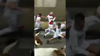 Two injured at Pamplona’s running of the bulls [upl. by Anitsrik]