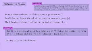 Abstract Algebra 1 Definition of Cosets [upl. by Cyrillus827]