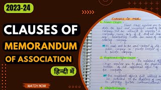 Clauses of memorandum of association in hindi  What is MOA  Business Organisation [upl. by Mariam434]