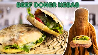 Doner Kebab and Pita Bread with White Sauce at Home  Shawarma Street Food Recipe [upl. by Yalcrab466]