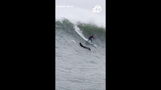 Huge waves at Mavericks Beach draw surfers from around the world [upl. by Lecram115]